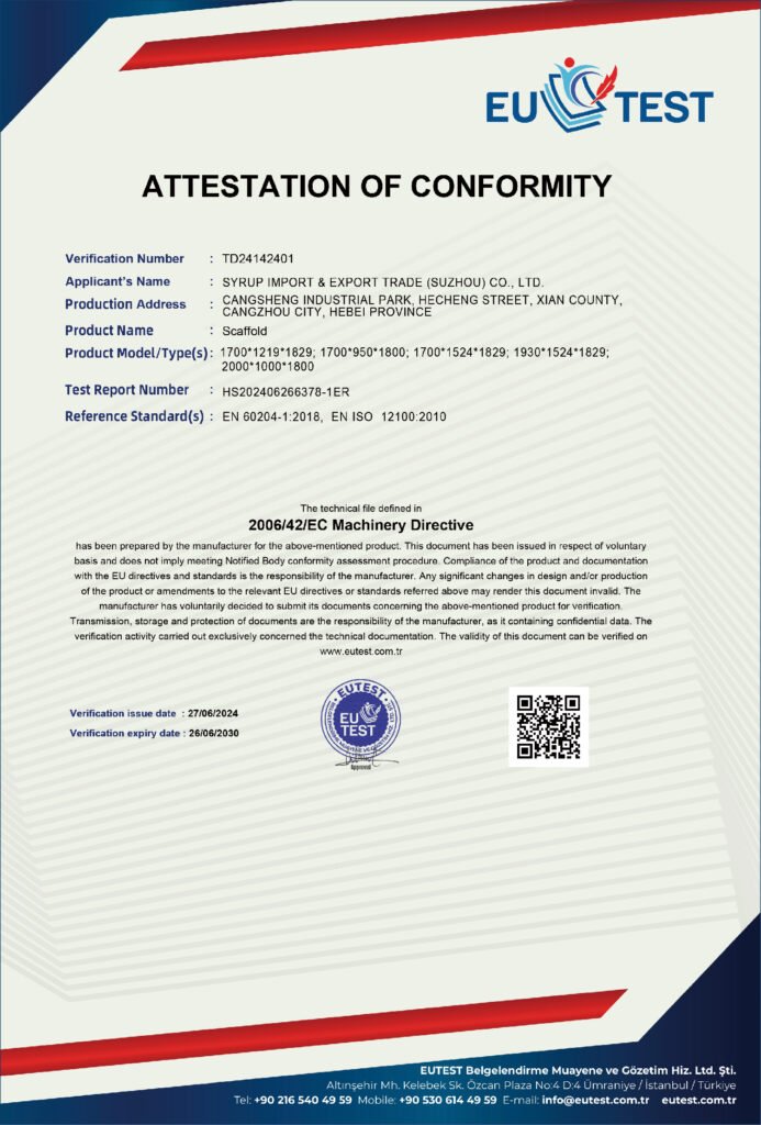 ce certified scaffolding certificate