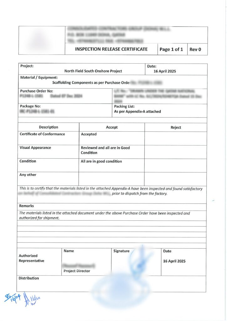 north field south project inspection release certificate.webp