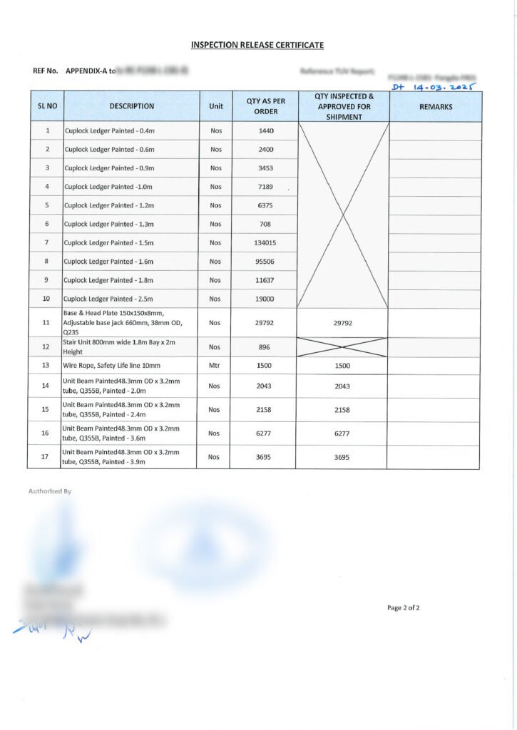 tuv approved cuplock ledger base jack inspection list.webp