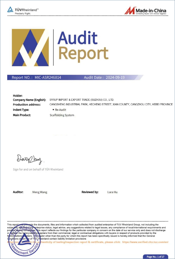 tuv rheinland scaffolding conformity certificate